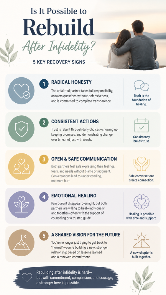 5 Hopeful Signs Your Marriage Can Survive Infidelity 1 A couple sitting together on a couch, talking quietly and holding hands, showing hopeful signs that a marriage can survive infidelity through honest communication and commitment to recovery.