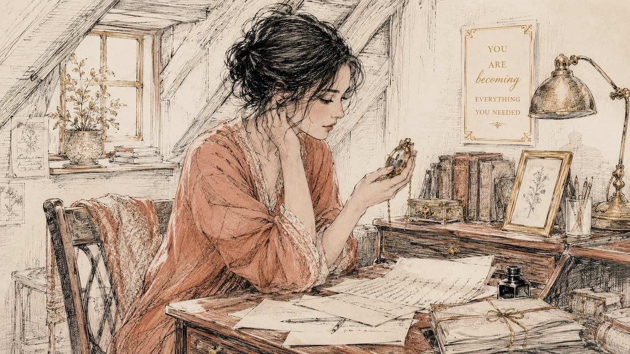 Watercolor woman in emotional distress indoors