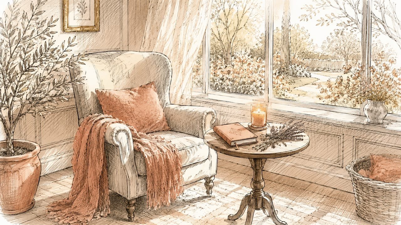 Watercolor style quiet living room for recovery