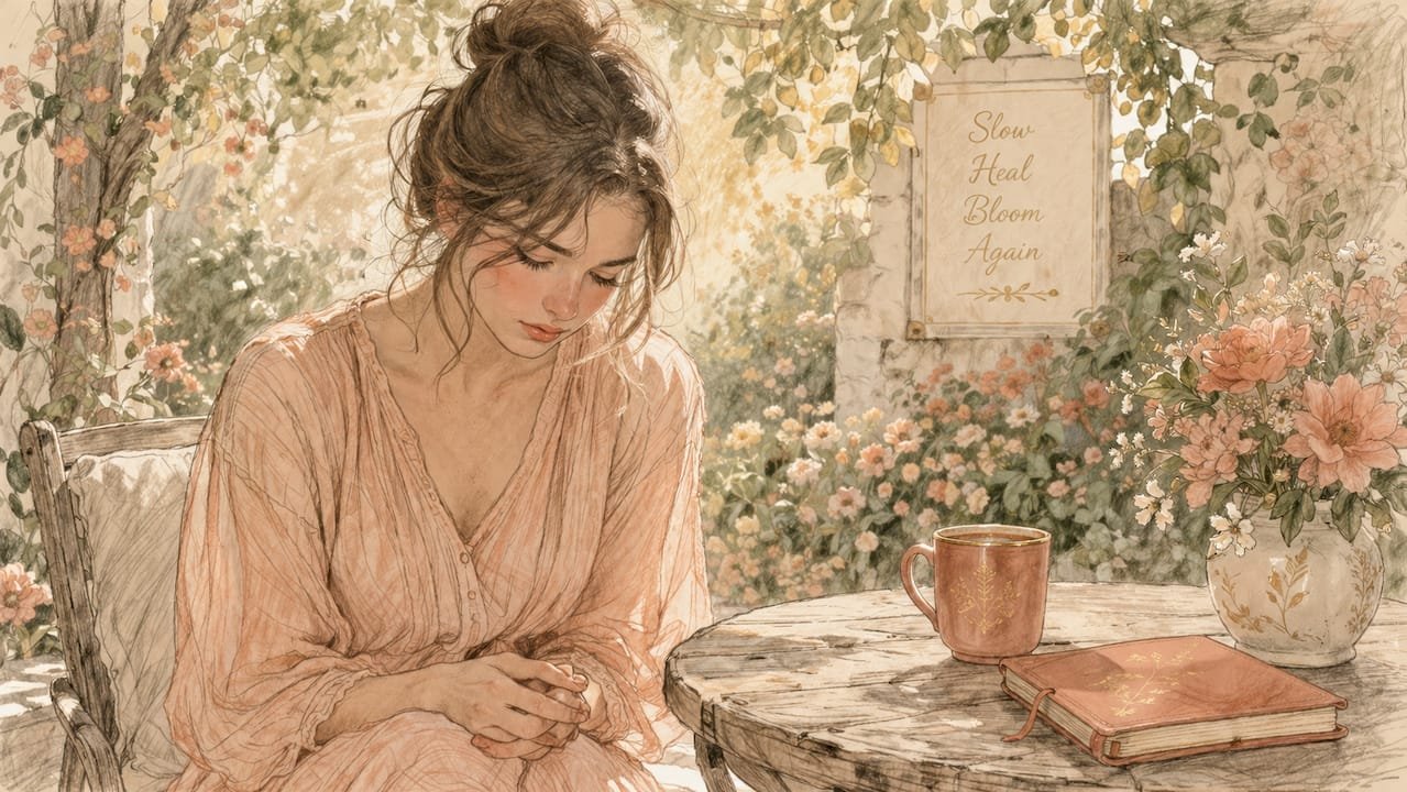 Watercolor of woman in quiet distress at home