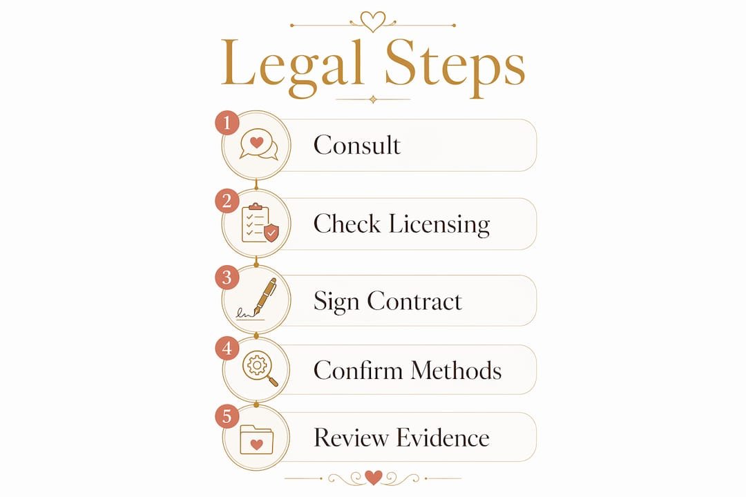 Infographic showing legal steps to hire private investigator