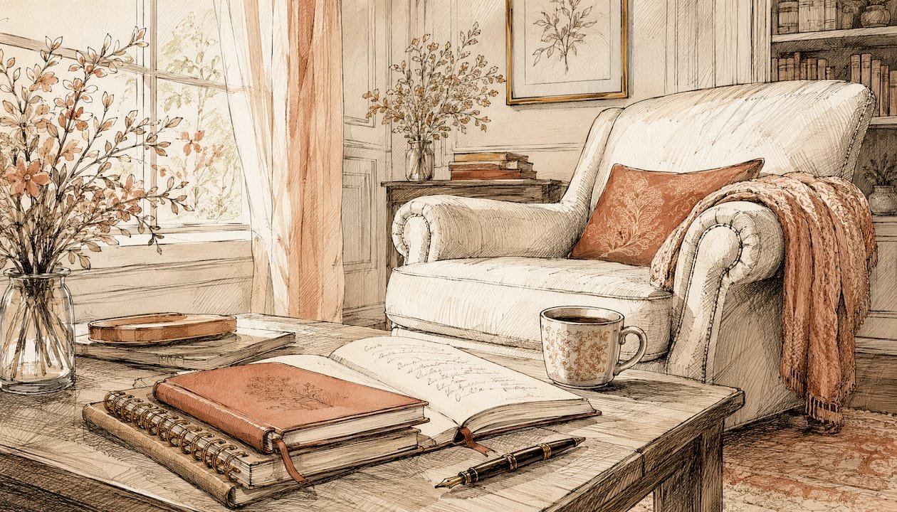 Watercolor office desk with private investigation tools