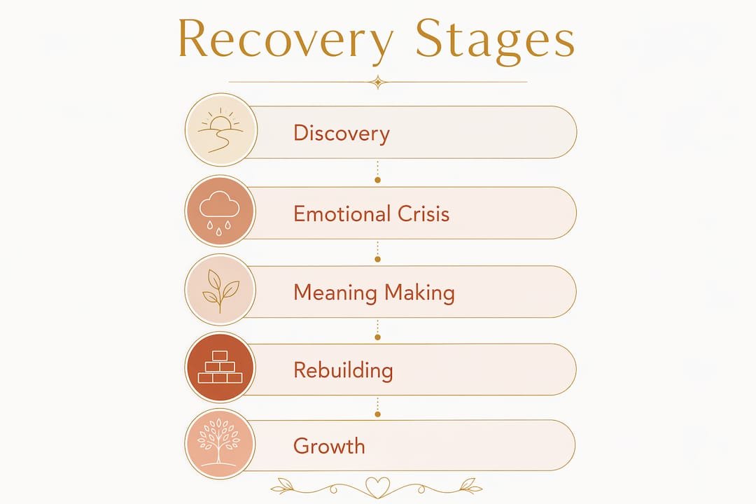 Infographic showing stages of healing after infidelity