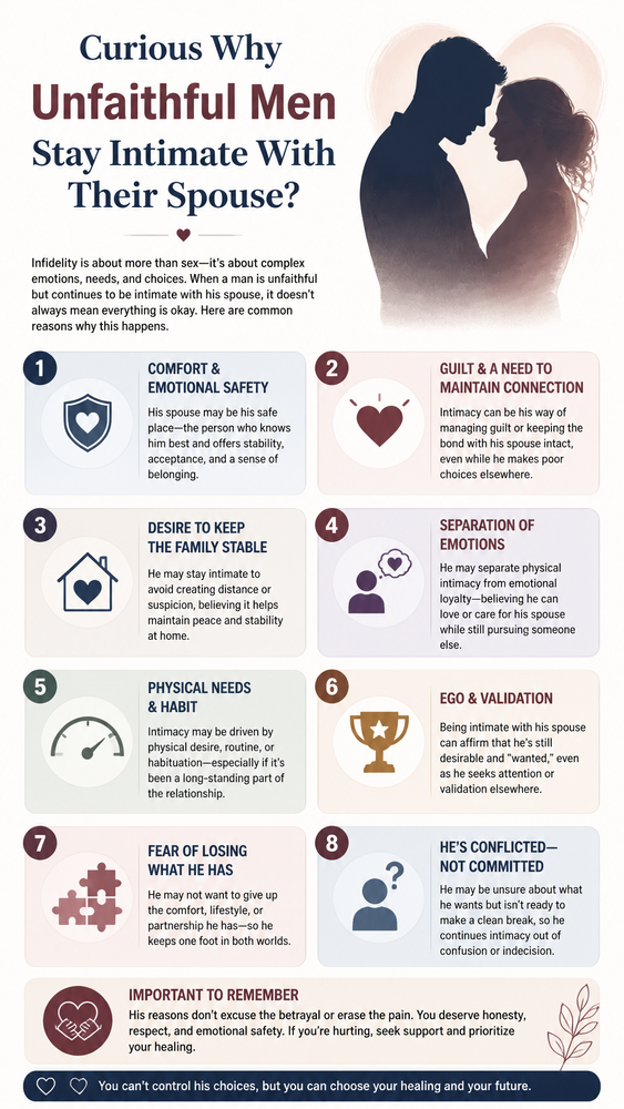 curious why unfaithful men stay intimate with their spouse