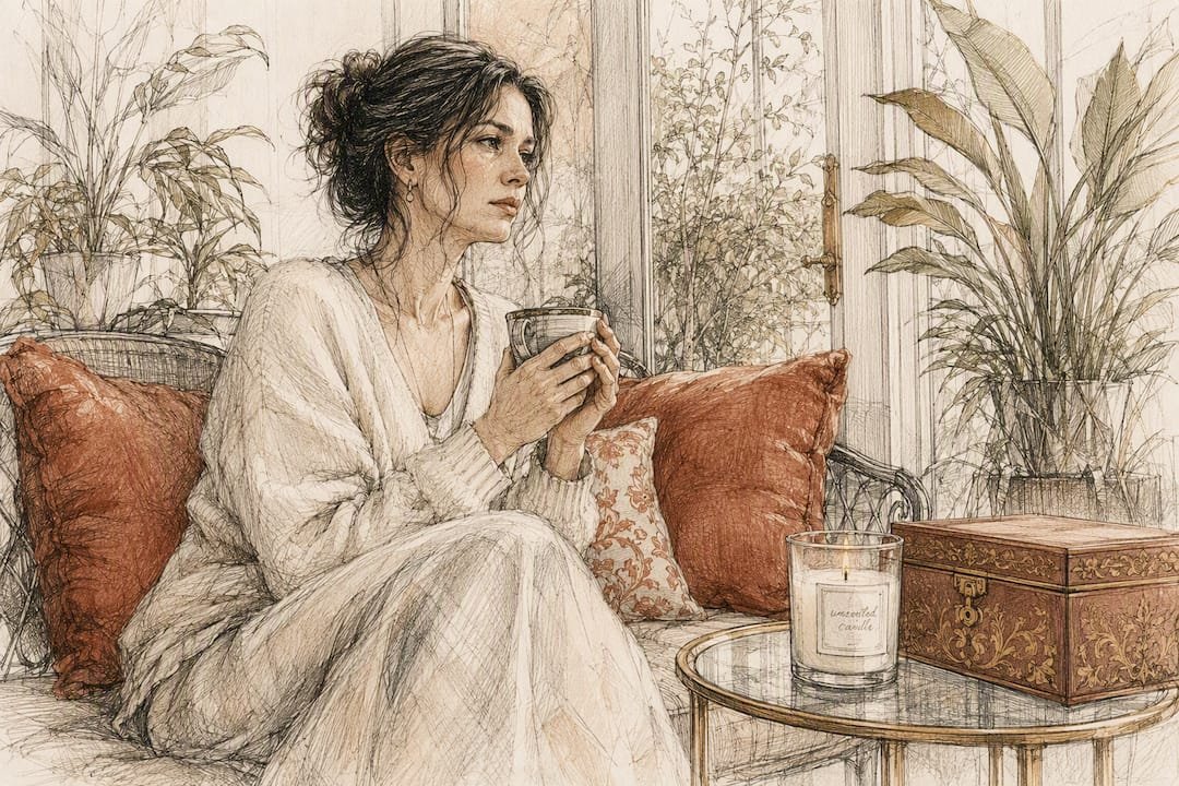 Watercolor painting of woman quietly grieving