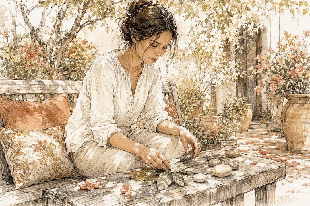Woman practicing grounding technique outdoors